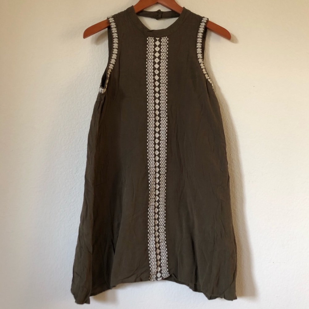 O'NEILL Olive Green Sleeveless High Neck Dress | L